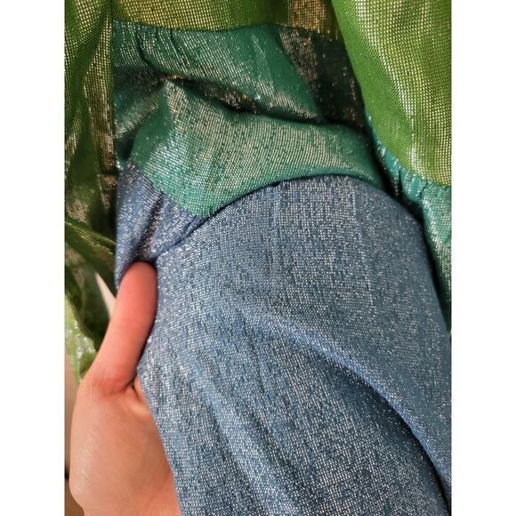 Anthropologie Maeve Metallic Ruffled One-Shoulder Color Block Belted Midi Dress - Picture 10 of 10